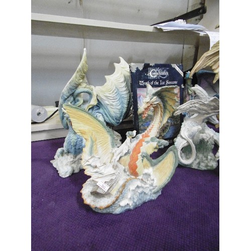 66 - ENCHANTED DRAGONS. 5 X LARGE MODELS. RESIN. SOME NIBBLES ON TIPS OF SCALES ETC. ALSO 'WRATH OF THE I... 