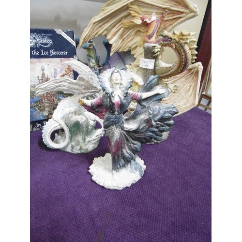 66 - ENCHANTED DRAGONS. 5 X LARGE MODELS. RESIN. SOME NIBBLES ON TIPS OF SCALES ETC. ALSO 'WRATH OF THE I... 