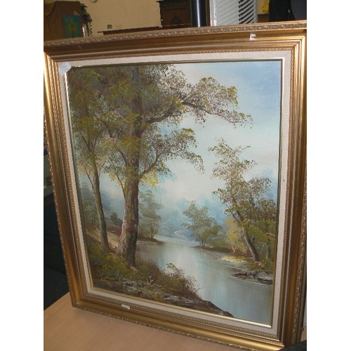 178 - OIL ON CANVAS OF BEAUTIFUL TREE-LINED LAKE. IN GILT FRAME. SIGNED C.INNES?