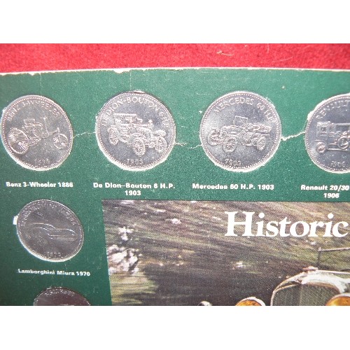 208 - 'HISTORIC CARS' COMPLETE SET OF COINS ON DISPLAY CARD, INC LAGONDA V12 1939, ROLLS ROYCE SILVER GHOS... 