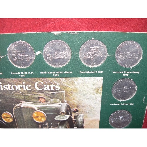 208 - 'HISTORIC CARS' COMPLETE SET OF COINS ON DISPLAY CARD, INC LAGONDA V12 1939, ROLLS ROYCE SILVER GHOS... 