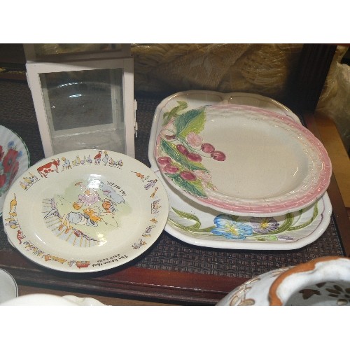 220 - MIXED CERAMICS, INCLUDING A FRETWORK STUDIO POTTERY LAMP BASE & BASKET VASE, SERVING PLATTER, NIBBLE... 