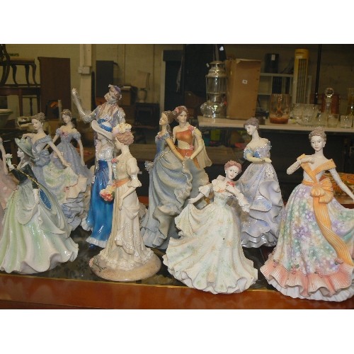 221 - CRINOLIN LADIES, COLLECTION OF 13. COALPORT, LEONARDO COLLECTION ETC. SOME HAVE NIBBLES.