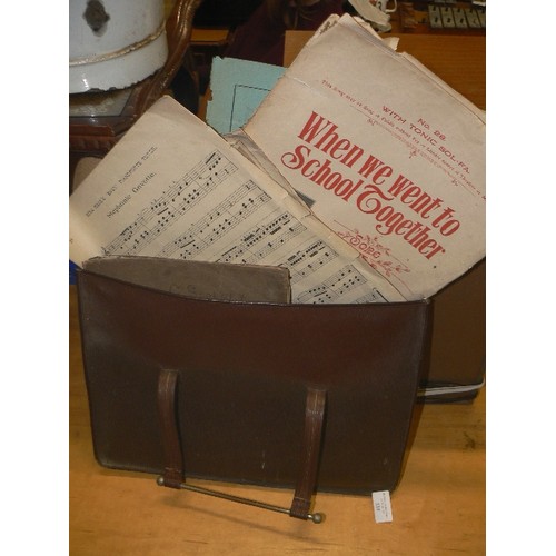 238 - SHEET MUSIC IN A VINTAGE LEATHERETTE MUSIC CASE.