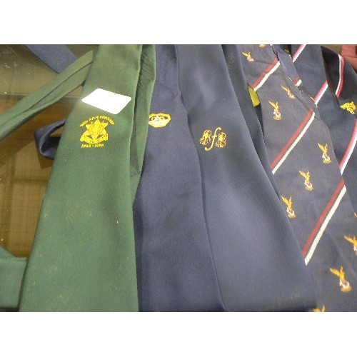 270 - MENS TIES WITH EMBLEMS. INCLUDES 50TH ANNIVERSARY-BURMA STAR, HMS COMUS 'LEAD ON APACE COMRADES'