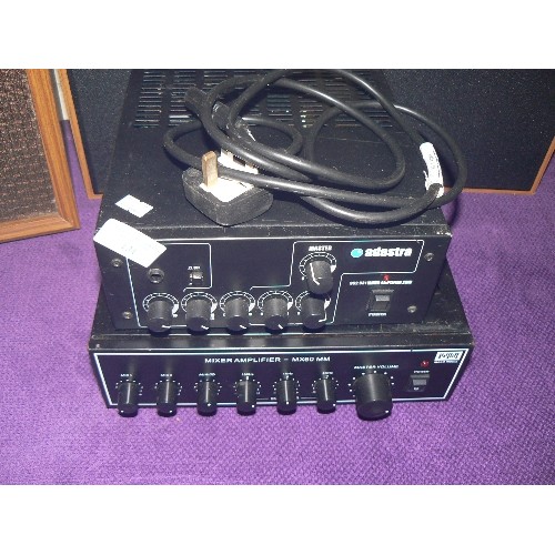 131 - P.A EQUIPMENT. ADASTRA MIXER-AMPLIFIERS MX60 MM, ALSO PAIR OF SANYO SPEAKERS, AND A SMALLER SET OF S... 