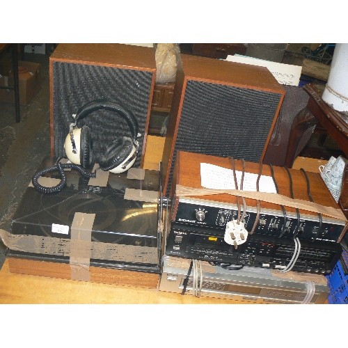 239 - RETRO MUSIC SYSTEM. GARRARD TURNTABLE/RECORD PLAYER[CRACKED LID] , WITH PAIR OF SOLARVOX SPEAKERS, &... 