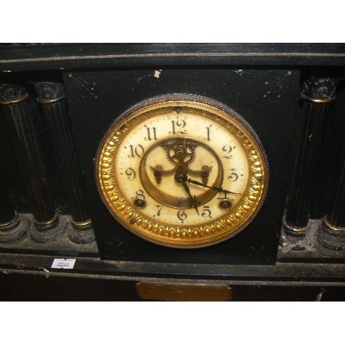 254 - ANSONIA CLOCK Co. USA. LARGE AND VERY IMPOSING VICTORIAN MARBLE MANTLE CLOCK, WITH REEDED CORINTHIAN... 