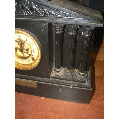 254 - ANSONIA CLOCK Co. USA. LARGE AND VERY IMPOSING VICTORIAN MARBLE MANTLE CLOCK, WITH REEDED CORINTHIAN... 