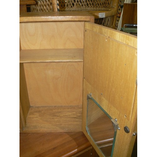 256 - VINTAGE FIRST-AID CABINET. ORIGINALLY FOR WORKPLACE USE. WOODEN WITH MIRROR INSIDE DOOR.