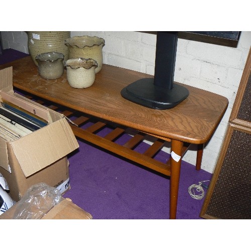 137 - RETRO TEAK COFFEE TABLE WITH LOWER SHELF.