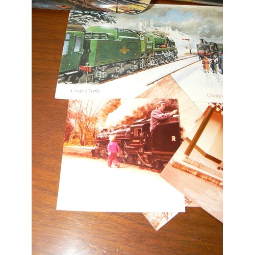 351 - TRAIN/STEAM LOCOMOTIVE INTEREST. WALL PLAQUE, MUGS, COLLECTION OF DONCELLA CIGAR CARDS ETC.