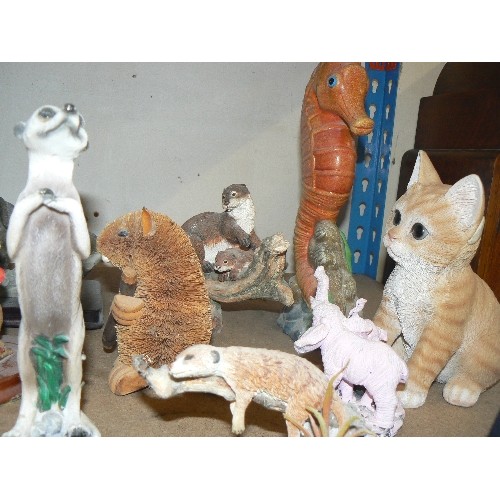 448 - LARGE SHELF OF MIXED ANIMAL FIGURES - ELEPHANTS, SEAHORSE, MEERKATS ETC