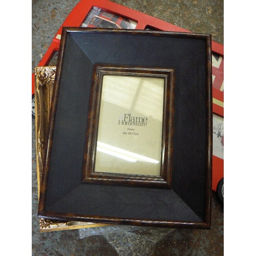 348 - LONDON BUS PHOTO-FRAME, ALSO 6 FURTHER PHOTO-FRAMES IN NEW CONDITION, 5 OF WHICH ARE GILT.