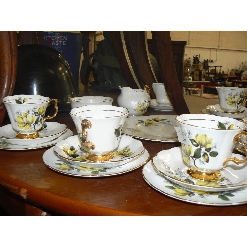 399 - SANDWICH TEA SET. 7 SETTINGS, ROYAL IMPERIAL CHINA. YELLOW ROSES.