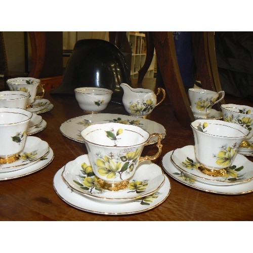 399 - SANDWICH TEA SET. 7 SETTINGS, ROYAL IMPERIAL CHINA. YELLOW ROSES.