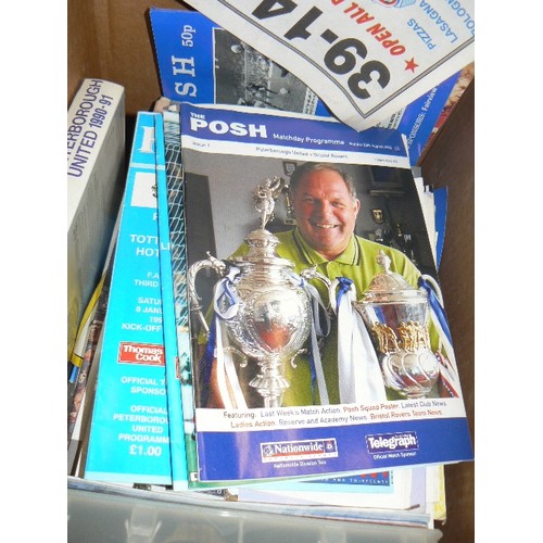 417 - BOX OF POSH-PETERBOROUGH UNITED ITEMS, POSH AT WEMBLEY VHS, 'GOING UP' VARIOUS BROCHURES AND PROGRAM... 