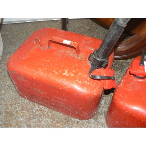 433 - 2 X METAL FUEL CANS, 1 WITH SPOUT.