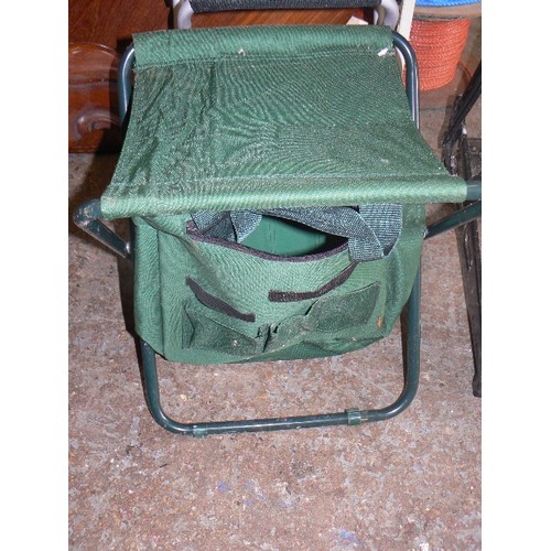 436 - FISHING STALKER CHAIR. FOLDING WITH PADDED SEAT AND BACK. TUBULAR STEEL FRAME. ALSO A FOLDING NYLON-... 