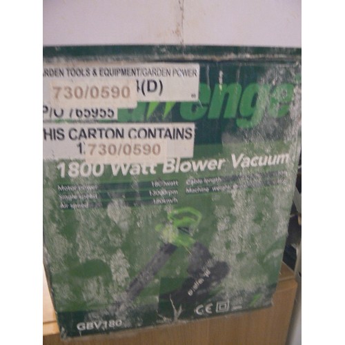 460 - GARDEN BLOWER VACUUM. 1800W. CHALLENGE GBV 180. APPEARS UNUSED, WITH BOX.