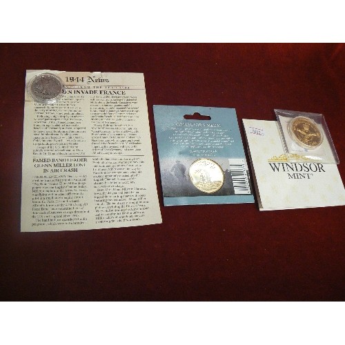 34 - SILVER HALF DOLLAR 1944 WITH NEWS CARD 22ct GOLD PLATED COPY OF BATTLE OF CULLODEN 1750, 100th ANNIV... 