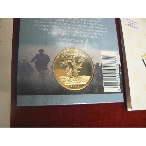 34 - SILVER HALF DOLLAR 1944 WITH NEWS CARD 22ct GOLD PLATED COPY OF BATTLE OF CULLODEN 1750, 100th ANNIV... 