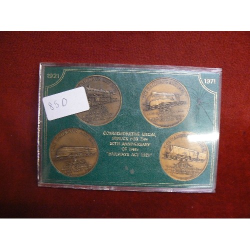 85D - BOXED SET COMMEMORATIVE MEDALS STRUCK FORTHE 50TH ANNIVERSARY OF THE RAILWAYS ACT 1921