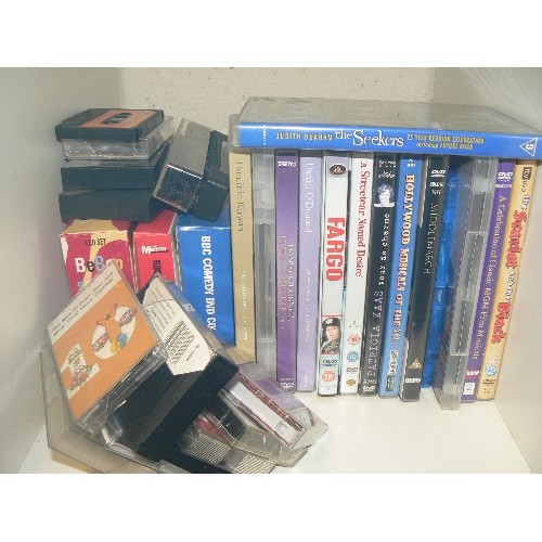 159A - 2 CUBES OF DVD'S,CD'S AND CASSETTES