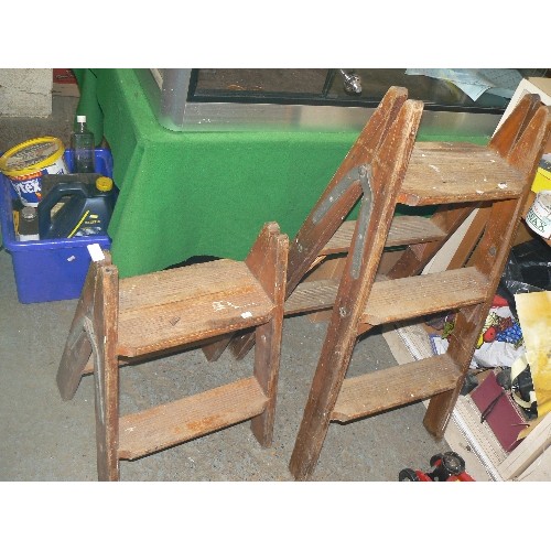 258C - VINTAGE WOODEN 2 AND 3 STEP STEP LADDERS