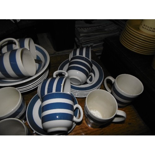 265 - STAFFORDSHIRE 'CHEF WARE' CUPS, SAUCERS, SIDE PLATES & BOWLS IN BLUE AND WHITE STRIPE.