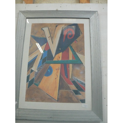 66B - VINTAGE 1970'S CLAUS SCHENK ABSTRACT EUROGRAPHIC PRINT. FRAMED/GLAZED. ORIGINALLY HUNG ON CANTERS NI... 