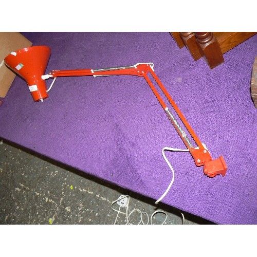 159 - RED METAL TASK/DESK LIGHT WITH WALL OR DESK BRACKET.