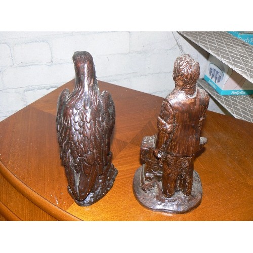 161 - FIGURE OF A FARRIER/BLACKSMITH, ALSO A MATCHING EAGLE. BOTH RESIN.