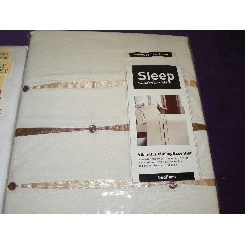 168 - ALL NEW. DOUBLE DUVET SET, DOUBLE FLAT SHEET, AND ANOTHER FLAT SHEET. ALL CREAM.