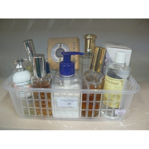 68 - L'OCCITANE, ANAIS-ANAIS, YARDLEY, CHARLIE. EAU DE TOILETTES, SOAP, BODY LOTION ETC. SOME PART-USED.