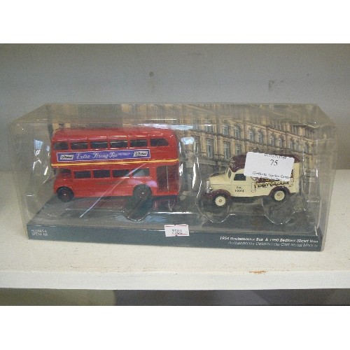 75 - DIE-CAST SET OF 1954 ROUTEMASTER, & 1950 BEDFORD 30CWT VAN. M&S. BOXED.