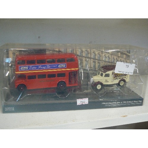 75 - DIE-CAST SET OF 1954 ROUTEMASTER, & 1950 BEDFORD 30CWT VAN. M&S. BOXED.