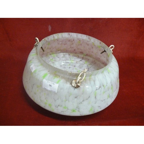 86 - VINTAGE 'FLY-CATCHER' GLASS CEILING LIGHT SHADE. GREEN & WHITE MOTTLED.