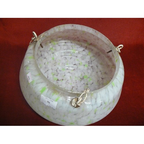 86 - VINTAGE 'FLY-CATCHER' GLASS CEILING LIGHT SHADE. GREEN & WHITE MOTTLED.