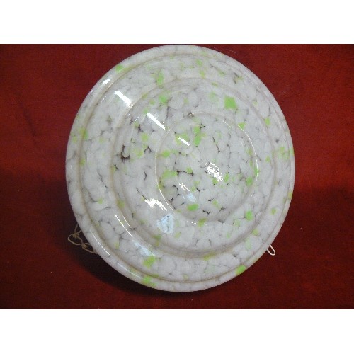 86 - VINTAGE 'FLY-CATCHER' GLASS CEILING LIGHT SHADE. GREEN & WHITE MOTTLED.