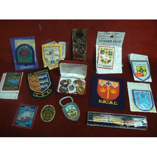 88 - COLLECTION OF VINTAGE BADGES. A SMALL SWASTICA BADGE, CLOTH BADGES NWIBC & GREAT YARMOUTH EBA, ALSO ... 