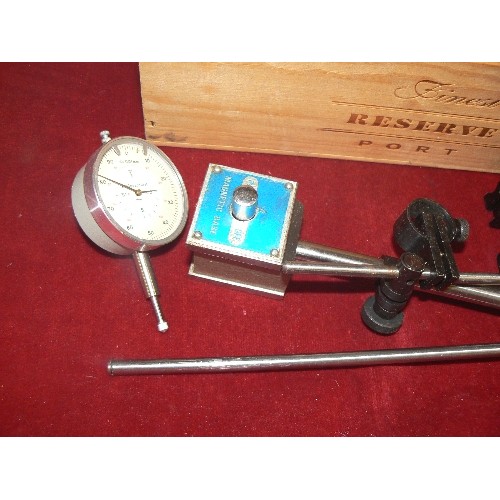 93 - DIAL GAUGE, WITH MAGNETIC PUSH-BUTTON BASE ETC.