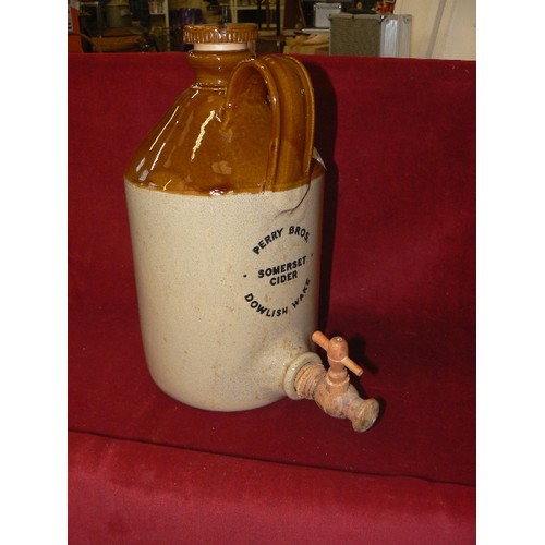 96 - SOMERSET CIDER FLAGON WITH TAP. PERRY BROS, DOWLISH WAKE. COMPLETE WITH CERAMIC STOPPER.