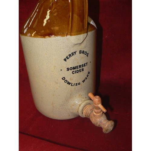 96 - SOMERSET CIDER FLAGON WITH TAP. PERRY BROS, DOWLISH WAKE. COMPLETE WITH CERAMIC STOPPER.