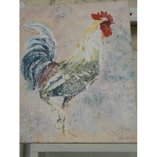 67A - HAND-PAINTED CHICKEN ON CANVAS. SIGNED 'CHRIS WINCH'