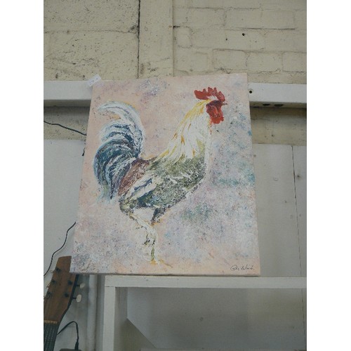 67A - HAND-PAINTED CHICKEN ON CANVAS. SIGNED 'CHRIS WINCH'