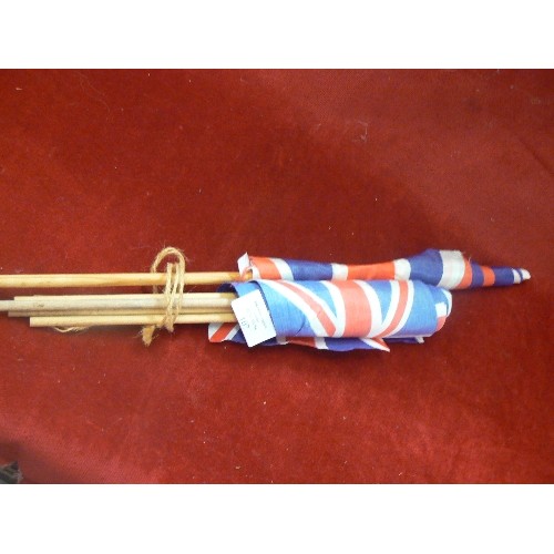 107 - 6 X SMALL UNION JACK FLAGS ON STICKS.