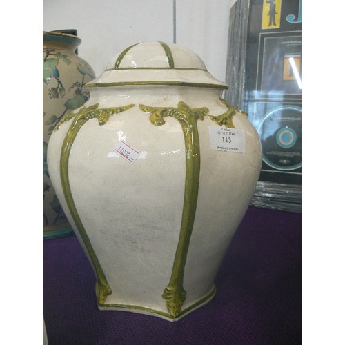 113 - LARGE ITALIAN-MADE CERAMIC LAMP-BASE. GREEN AND CREAM.