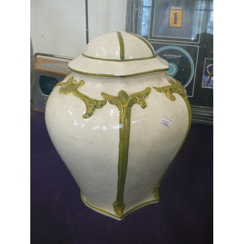 113 - LARGE ITALIAN-MADE CERAMIC LAMP-BASE. GREEN AND CREAM.