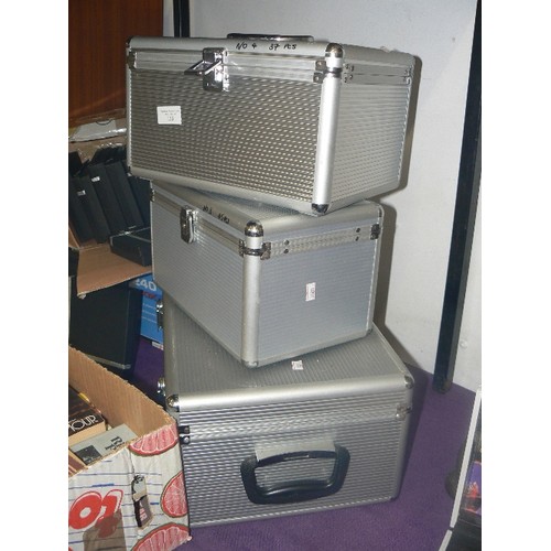 133 - 3 RIGID METAL CASES. 2 SMALL & 1 LARGER. HAVE BEEN USED TO TRANSPORT JEWELLERY.